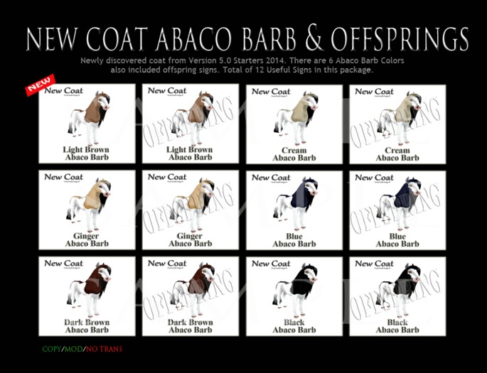 NEW ABACO BARB COAT SIGNS & OFFSPRINGS