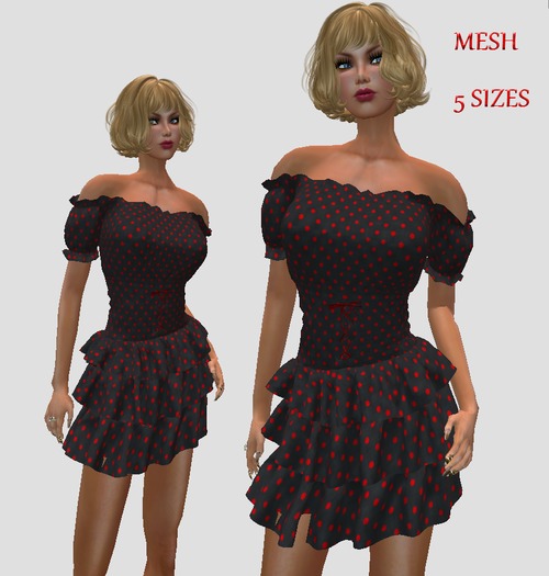 MESH RED POIS OFF SHOULDER FRONT LACED DRESS