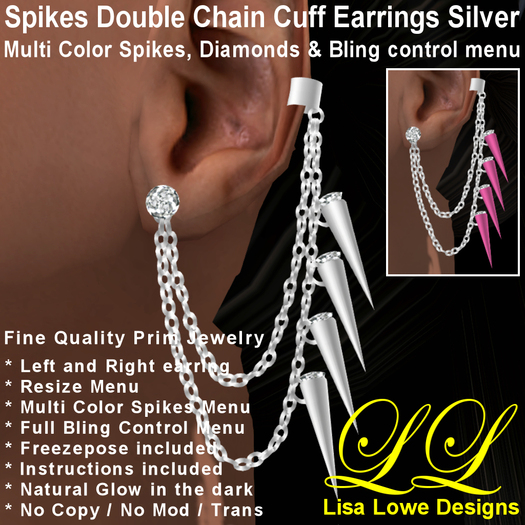 *LL-Designs Spikes Double Chain Cuff Earrings Silver V1.0*