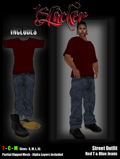[!SL] Street Outfit - Red and Blue Jeans