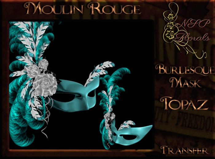 NSP Moulin Rouge Burlesque Mask (Topaz) boxed