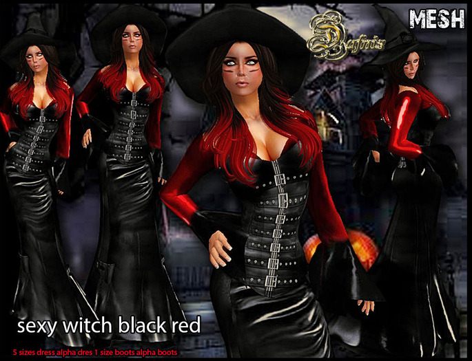 Female outfit sexy witch black and red halloween custome