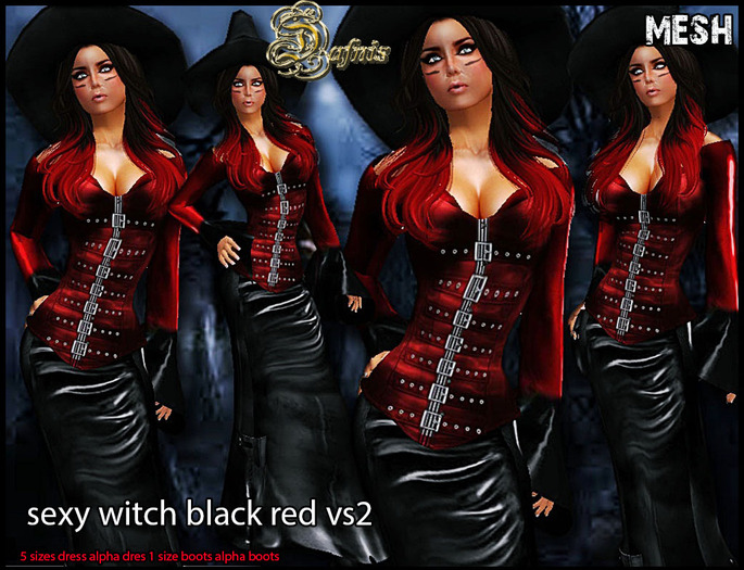 Female outfit sexy witch black and red vs2  halloween custome