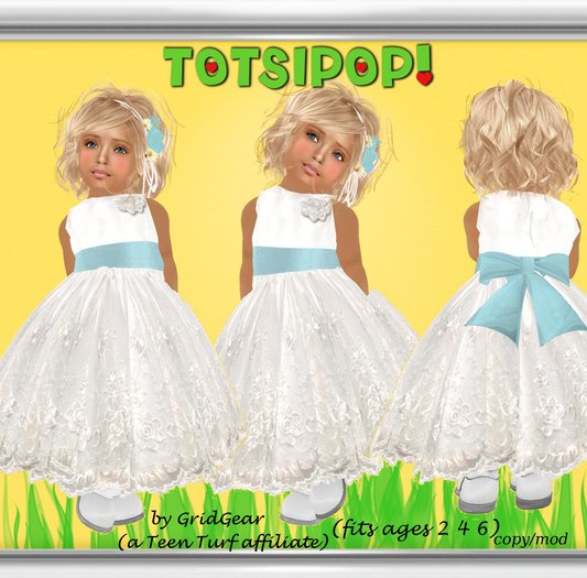 TOTSIPOP!  Mesh Clothing Set Dress with Blue sash
