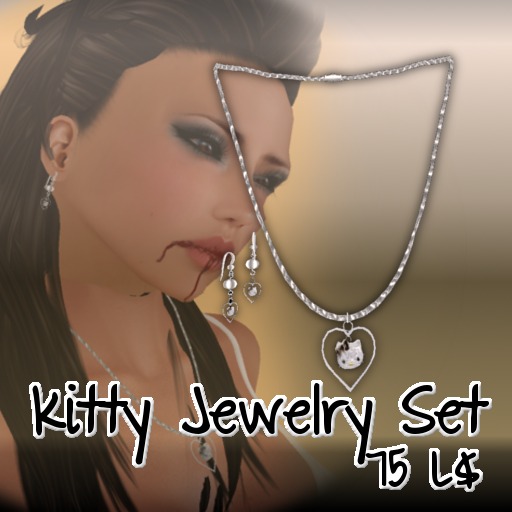 Silver Kitty Necklace and Hook Ear Rings