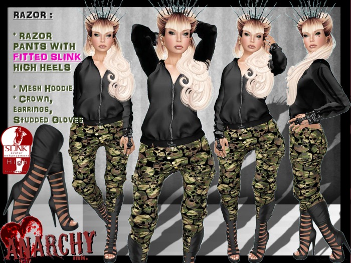 *An@rchy Ink* Muse Outfit! mesh top, studded spike pumps, tats, jewellery. All inclusive!