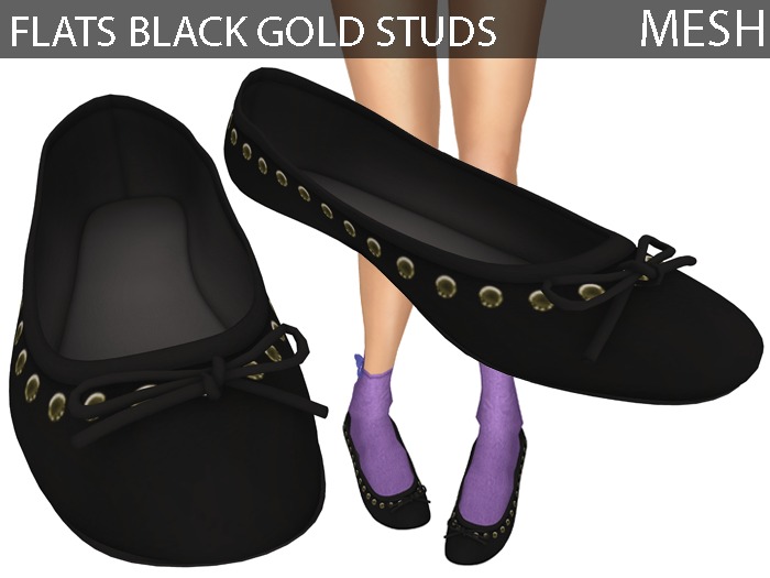 Flats Black Gold Studs - Mesh