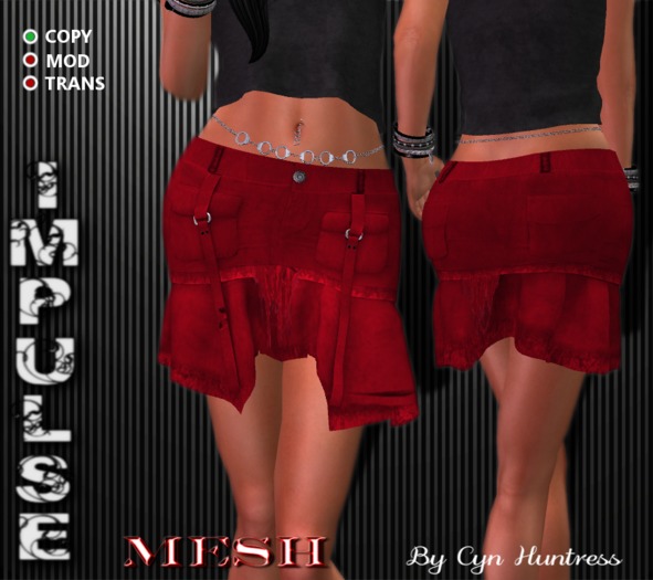*CYN* POCKET SKIRT RED (MESH)