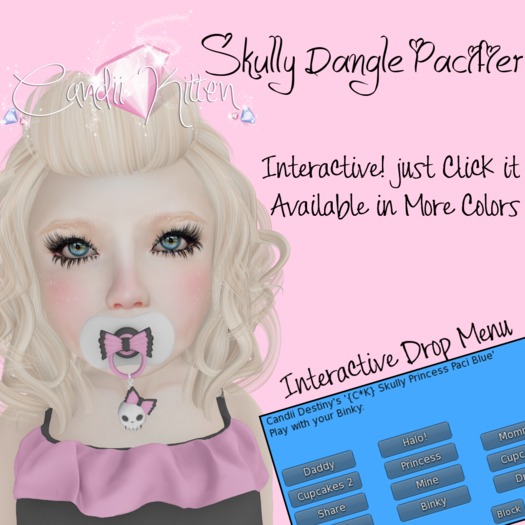 Candii Kitten - Skully Princess Dangle Paci - Yellow