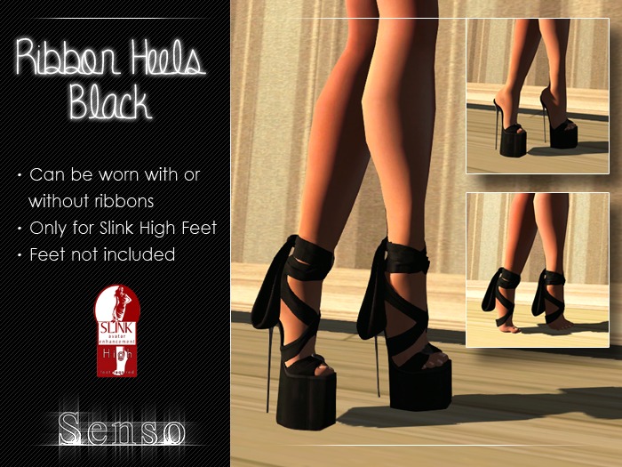 .:Senso:. Ribbon Heels - Black (Slink High)