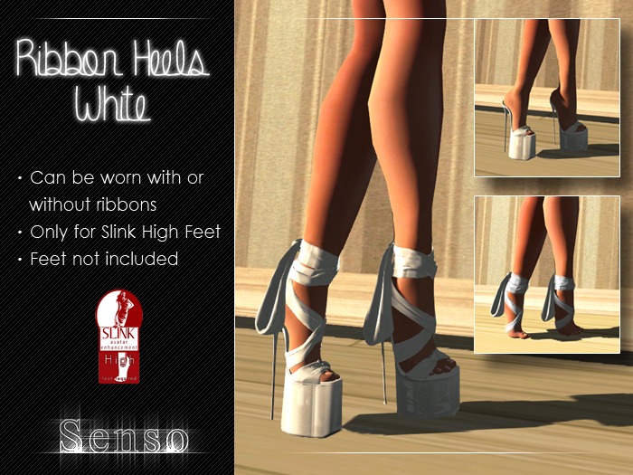 .:Senso:. Ribbon Heels - White (Slink High)