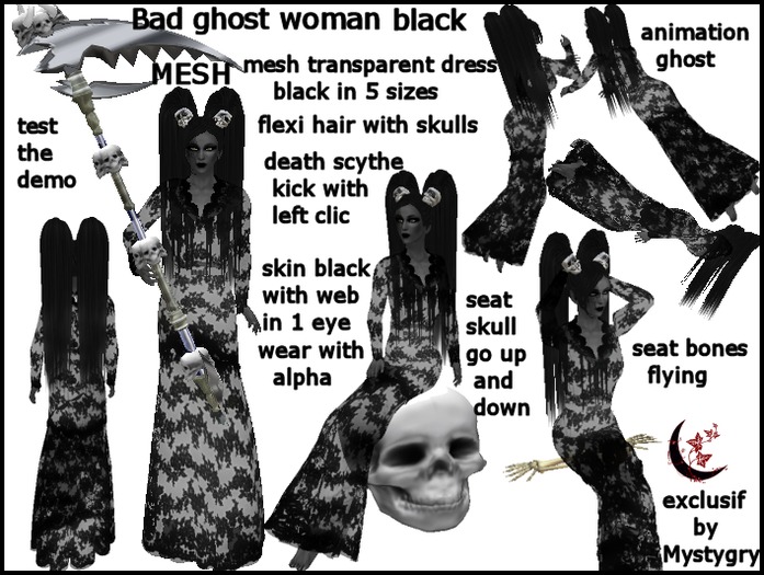 Second Life Marketplace - Bad ghost woman mesh dress black transparent  flying reaper