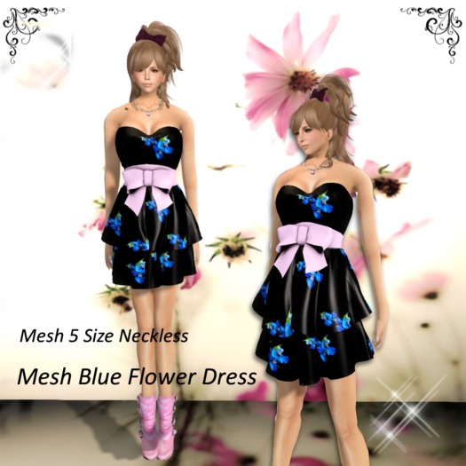 29-3 Mesh Blue Flower Dress