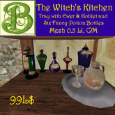 Witch's Kitchen 6 Fancy Magic Potion Botles with Pitcher and Goblet on a Tray 0.5 LI