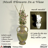 Fantasy China Mesh Flowers In a Vase full perm half prim only!! 