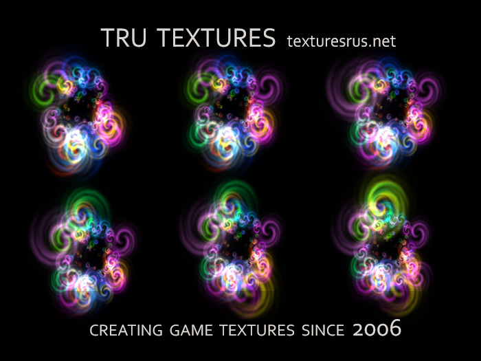 12010:Dec 09 - 10 x Time Sequenced Rainbow Magical Swirls Particle Textures - 256 x 256 Pixels 