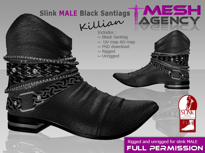 Slink MALE Black Leather Santiag "Killian" - FULL PERM