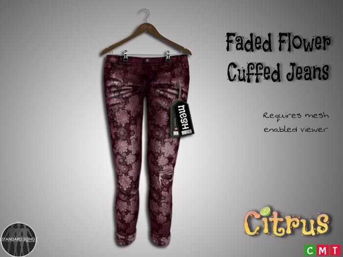Citrus Flowered Rip n Cuff  Jeans Berry