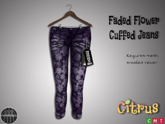Citrus Flowered Rip n Cuff  Jeans Plum