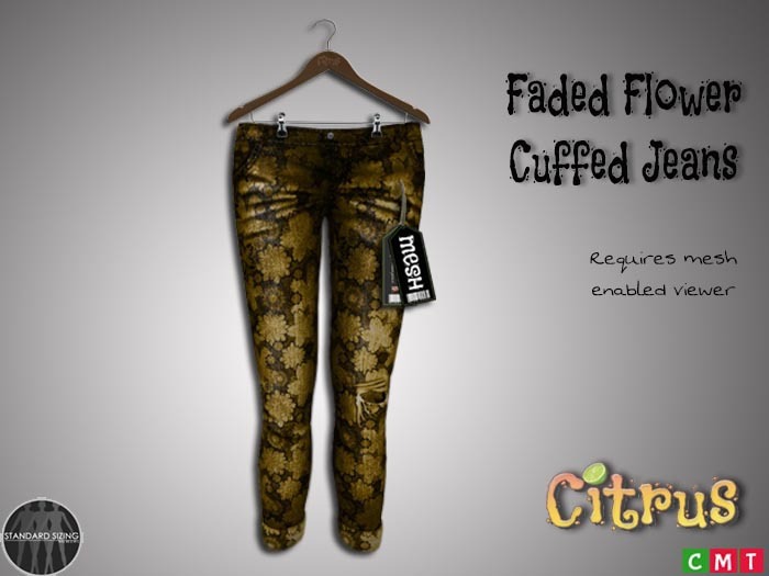 Citrus Flowered Rip n Cuff  Jeans Butter