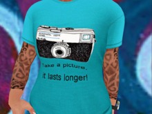 {Q-Essentials} Men's Vintage Camera Blue Shirt