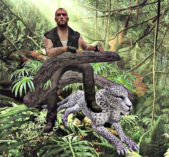 Dude Statue (White Leopard on Log)