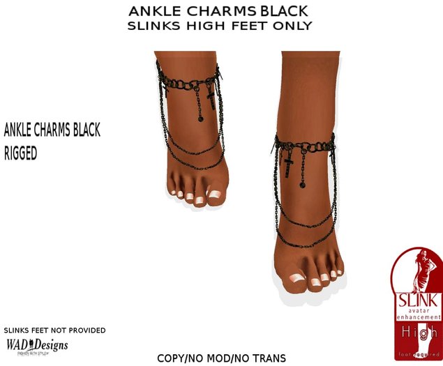 ANKLE CHARMS BLACK SLINKS HIGH FEET 