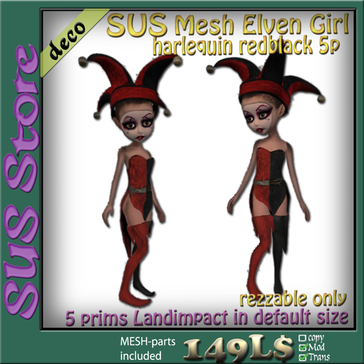 SUS Mesh Elven Girl harlequin redblack 5p