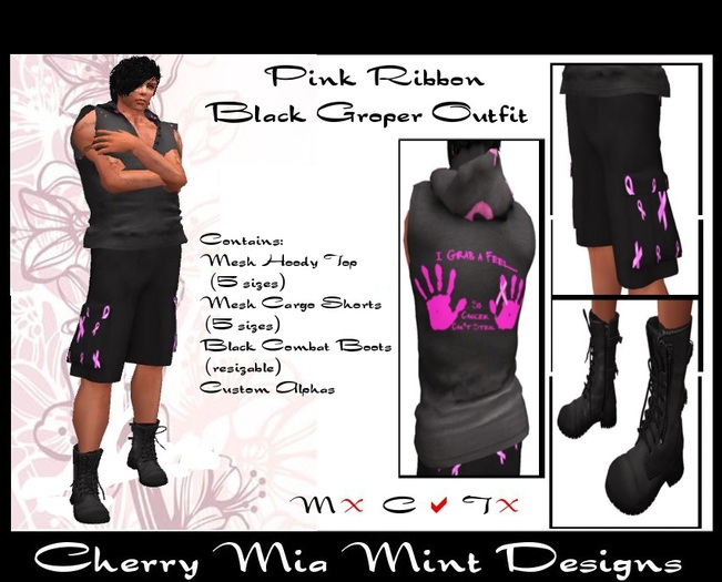 Pink Ribbon Mens Black Groper Outfit