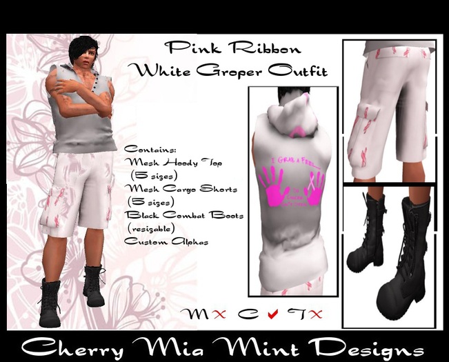 Pink Ribbon Mens White Groper Outfit