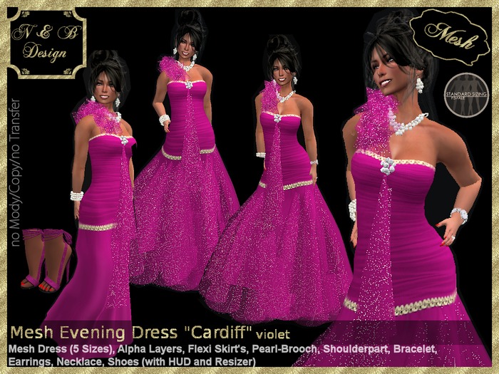 *N & B Design* Mesh Evening Dress "Cardiff" (violet)