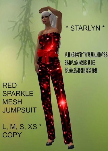 * Starlyn * Red Sparkle Mesh Jumpsuit (box)