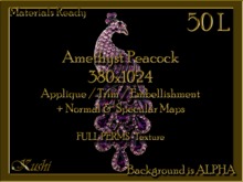Amethyst Peacock 380x1024 Applique / Jewel/Embellishment/Trim with Alpha Full Perms Materials Ready