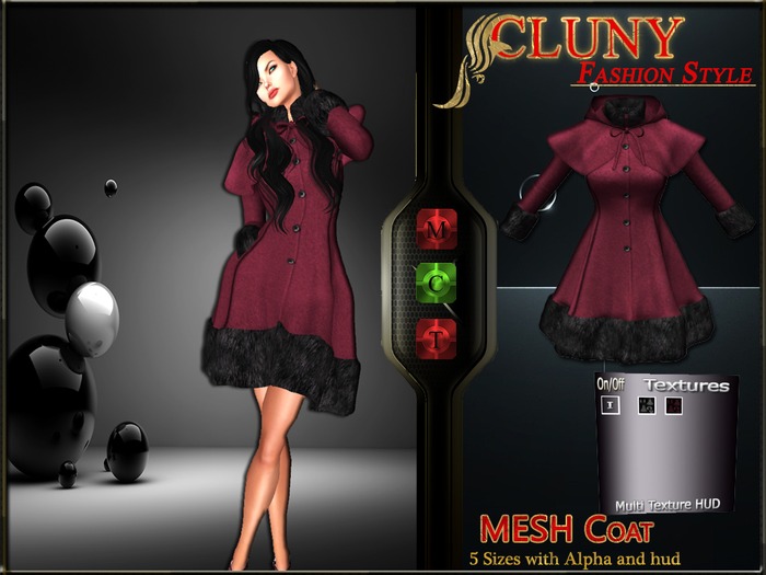 =C.F.S= Mesh Heavy Wool & Fur Coat with Hood Cape