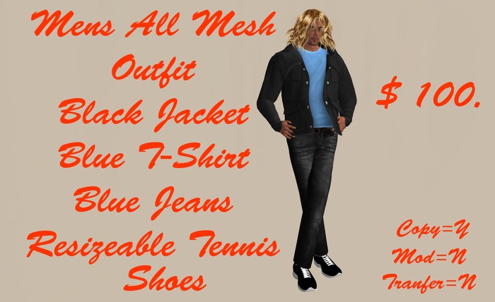 Men Mesh Black Jacket/Blue TShirt