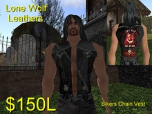 Lone Wolf 3 Leather Bikers Vest w/ chain