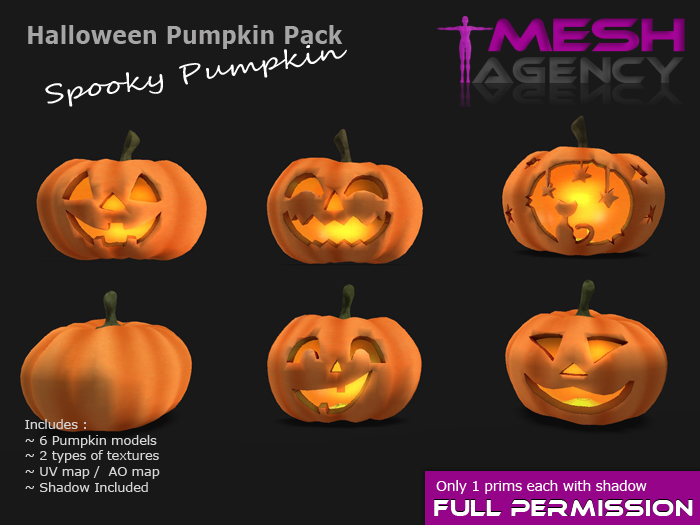 Halloween Pumpkin PACK II - FULL PERM  - 100% mesh - 1 prim