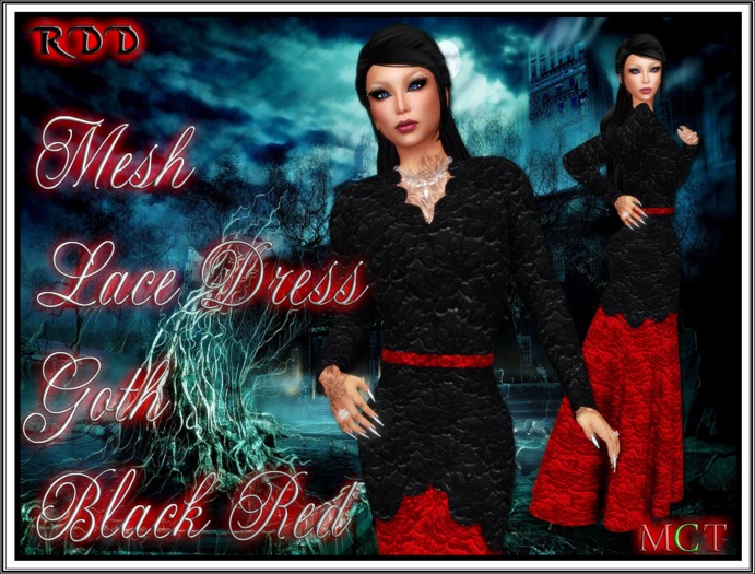 Mesh Lace Dress Goth Black Red