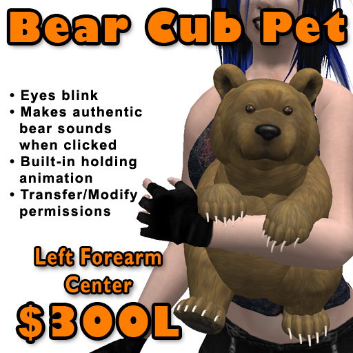 Grizzly Bear Cub Pet - Left Forearm Center