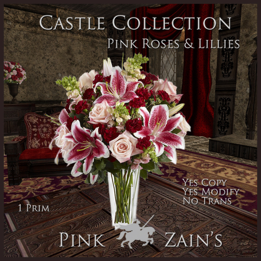 Pink Lillies and Roses in Clear Vase