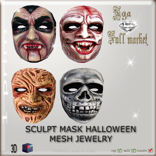 SCULPT MASK HALLOWEEN MESH JEWELRY x 4