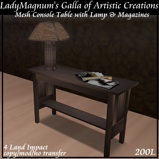 LadyM's Mesh Console Table with Lamp & Mags - No 10