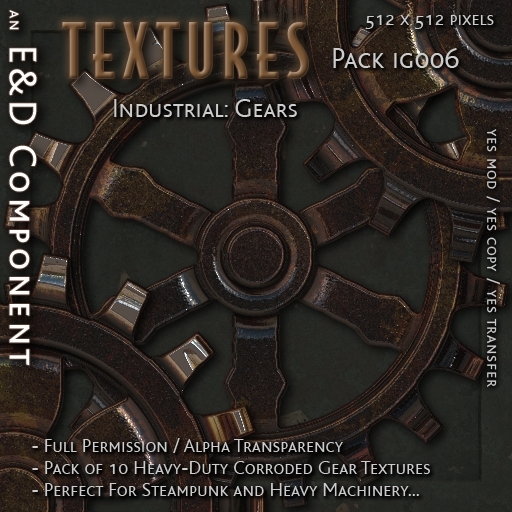 [IG006] 10 Heavy Duty Gears Textures with Alpha Transparency from E&D ENGINEERING
