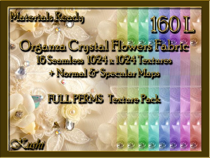 *Kushi* Organza Crystal Flower Fabric Seamless Textures Materials Ready Full Perms High Res 1024x1024