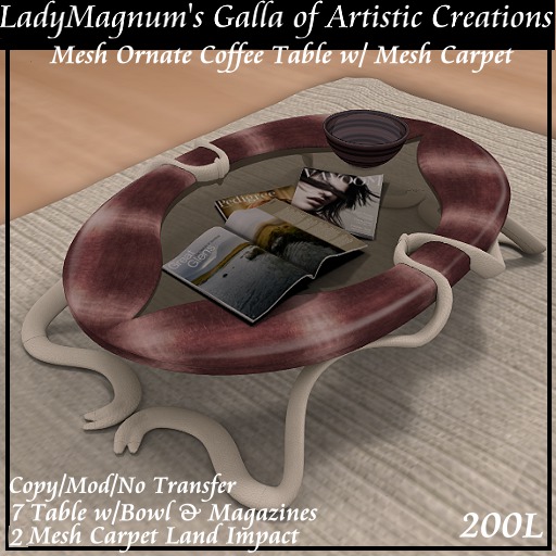 LadyM's  Mesh Ornate Coffee Table & Carpet No 18 Cherrywood