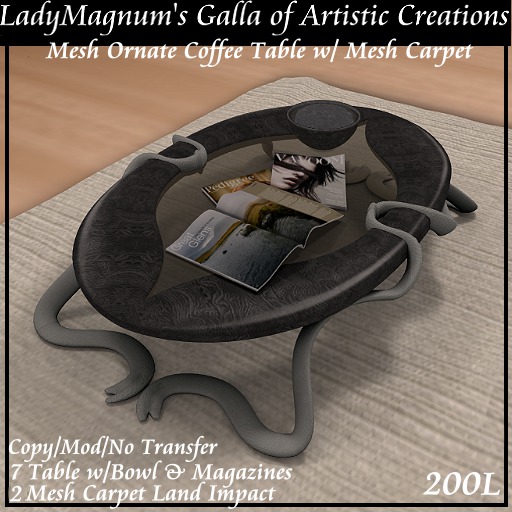 LadyM's  Mesh Ornate Coffee Table & Carpet No 7 Gray Burlewood