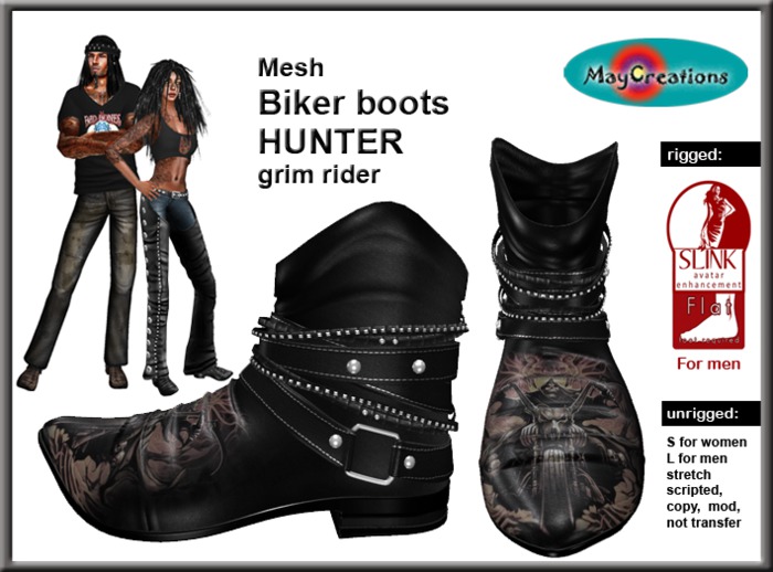 MayCreations OSSM biker boots boots skulls & roses