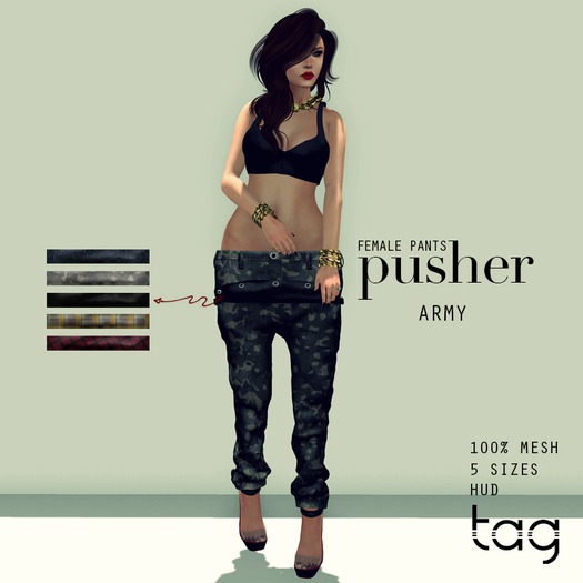 tag. female pusher pants - [army]