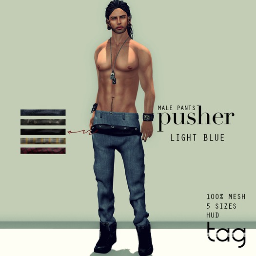 tag. male pusher pants - light blue