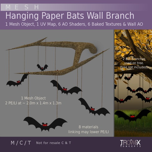 Trowix - Hanging Paper Bats Wall Branch Mesh Pack